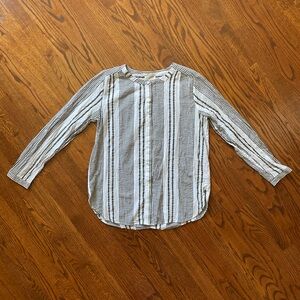 LOFT White/Green Seersucker Blouse - Size Large
